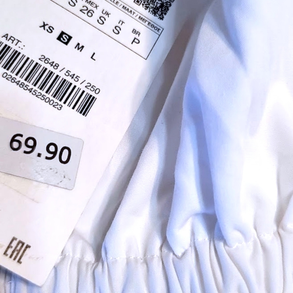 ZARA, WHITE POPLIN RUFFLE TOP SIZE SMALL NWT - Picture 3 of 3